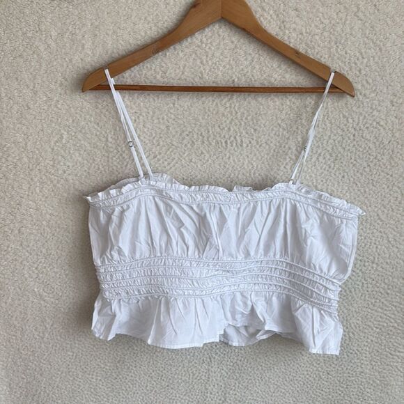 Madewell Smocked Button-Front Top in Poplin Women’s XL White - Picture 6 of 9
